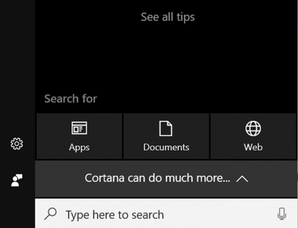 Cortana na hlavní obrazovce PC