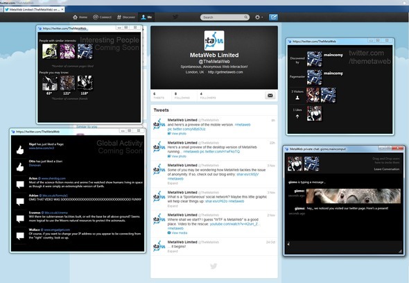 MetaWeb: Interagujte s ostatními lidmi při procházení vašich oblíbených stránek metaweb na twitterovém médiu