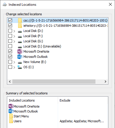 windows index hledat adresáře umístění