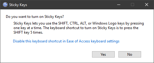 Dialog Windows Sticky Keys