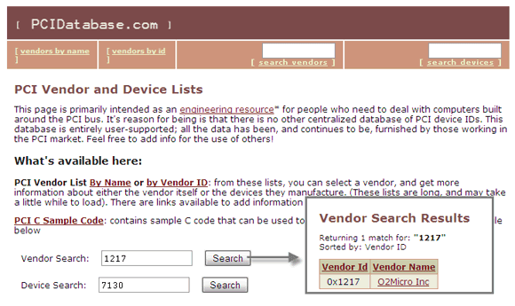 PCI-database-Search-results