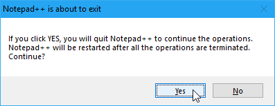 Notepad ++ o ukončení dialogového okna zprávy