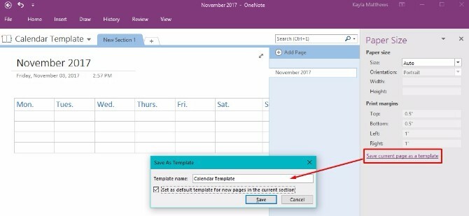 vytvořit onenote šablonu kalendáře