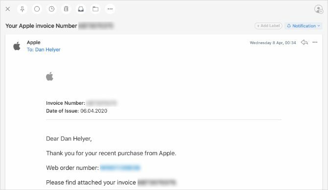 E-mailový faktura Apple