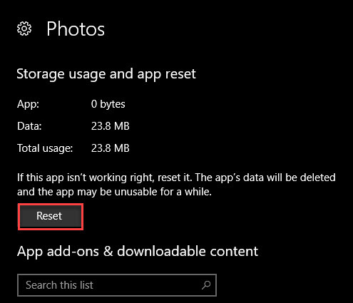 Resetujte fotografie Windows 10