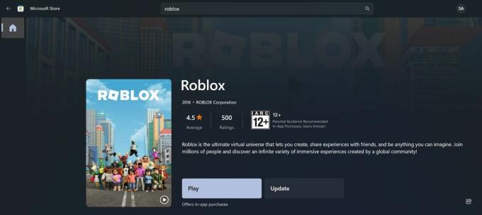 Výpis aplikací Roblox Microsoft Store v systému Windows