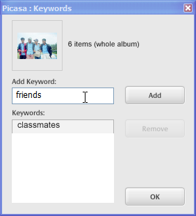 Picasa - klíčová slova pro fotografie