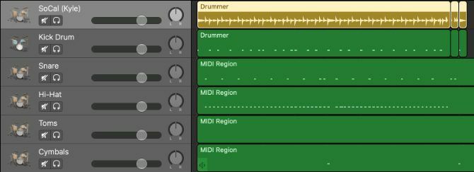 Oblast bubnu se změnila na samostatné MIDI bubny