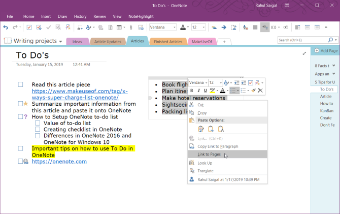 odkaz na stránky OneNote 2016