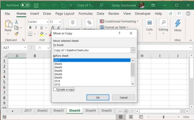 Excel Přesunout nebo zkopírovat kartu