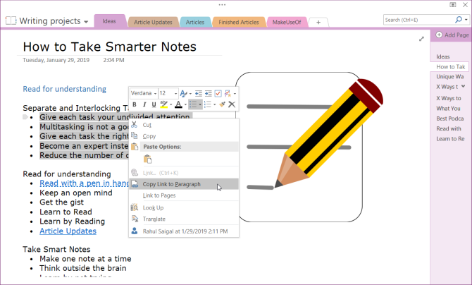 zkopírujte odkaz na odstavec v OneNote