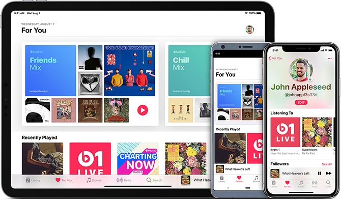 Obrázek předplatného Apple Music na různých zařízeních