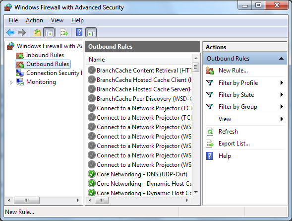 o Windows 7 firewall 