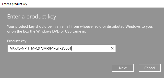 Zadejte Windows 10 Product Key