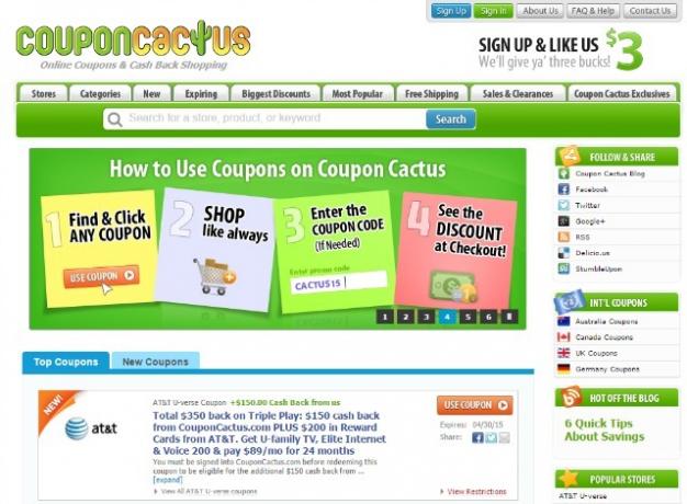 Stránka Coupon Cactus