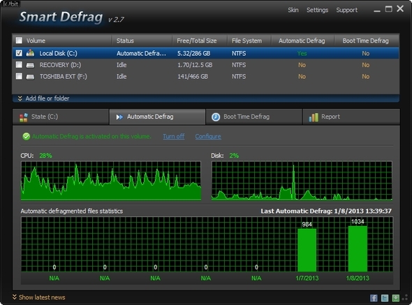 IObit Smart Defrag: Vynikající nástroj pro defragmentaci a optimalizaci pevného disku [Windows] UI Automatic Defrag