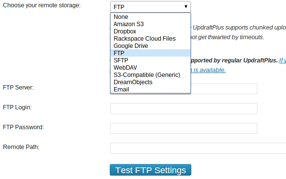 Nastavení aktualizace protokolu FTP